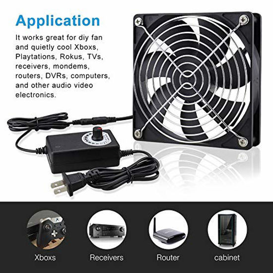 Picture of Wathai 120mm x 25mm 110V 220V AC Powered Fan with Speed Controller 3V to 12V, for Receiver DVR Playstation Xbox Component Cooling