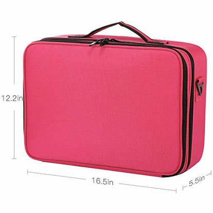 Picture of GZCZ 3 Layers Large Capacity Travel Professional Makeup Train Case Cosmetic Brush Organizer Portable Artist Storage bag 16.5 inches with Adjustable Dividers and shoulder strap for Make up Accessories