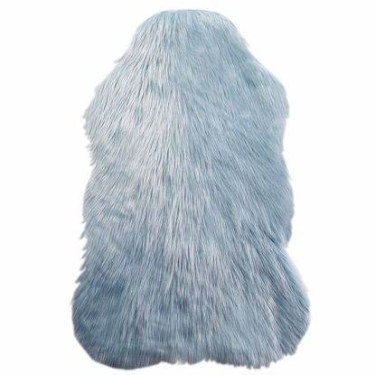 Picture of Ashler Soft Faux Sheepskin Fur Chair Couch Cover Light Blue Area Rug for Bedroom Floor Sofa Living Room 2 x 6 Feet