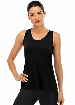 Picture of Fihapyli Workout Tank Tops for Women Sleeveless Yoga Tops for Women Mesh Back Tops Racerback Muscle Tank Tops Workout Tops for Women Backless Gym Tops Running Tank Tops Activewear Tops Black S