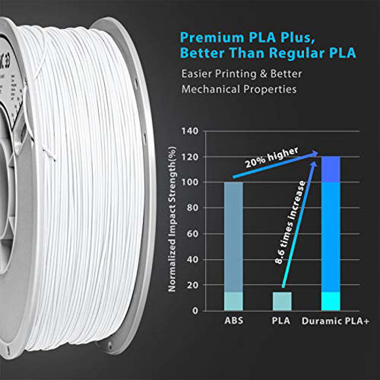 Picture of DURAMIC 3D Premium PLA Plus Filament 1.75mm 2 Pack White, 3D Printing Filament No-tangling No-Clogging Dimensional Accuracy +/- 0.05 mm 1kg Spool