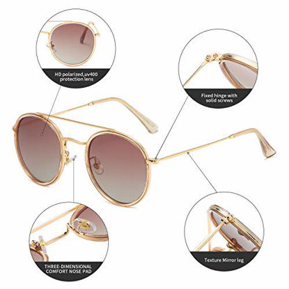 Picture of DUSHINE Small Round Double Bridge Sunglasses For Women Men Polarized 100% UV Protection