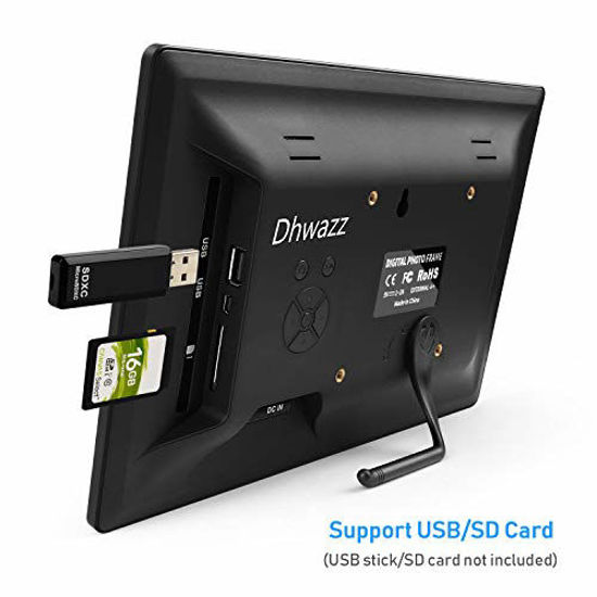 Picture of Dhwazz Digital Photo Frame, 10.5 Inch USB IPS HD Electronic Picture Frames with Remote Control, Share Moments via SD Card and Mini USB, Support Slideshow, Video and Music, Motion Sensor