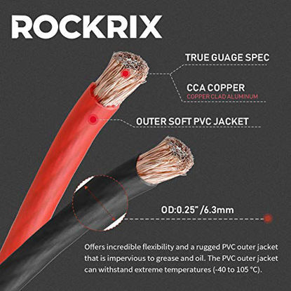 Picture of ROCKRIX 8 Gauge 25ft Black and 25ft RED Car Audio Power Ground Soft Touch Wire Cable Set