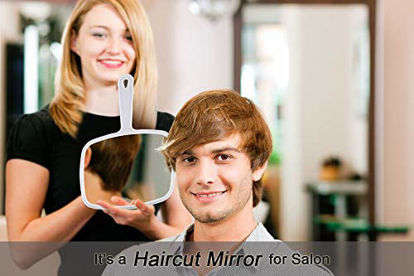Picture of PROTECLE Hand Mirror, Handheld Makeup Mirror with Handle for Barber Hairdressing (Square White 10.3"x7.4")