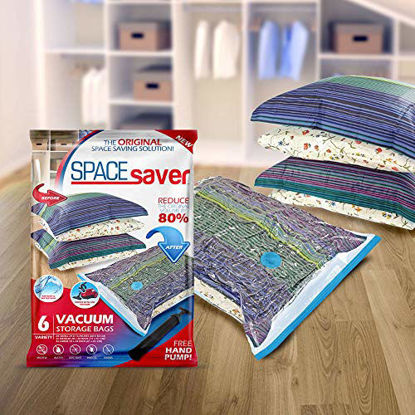 Picture of Spacesaver Premium Vacuum Storage Bags (2 x Small, 2 x Medium, 2 x Large) (80% More Storage Than Leading Brands) Free Hand Pump for Travel!