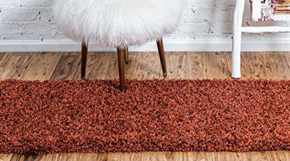 Picture of Unique Loom Solo Solid Shag Collection Modern Plush Terracotta Runner Rug (2' 6 x 13' 0)