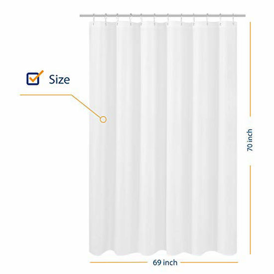 Picture of Fabric Shower Curtain Liner 69 x 70 inches, Hotel Quality, Washable, Water Resistant White Spa Bathroom Curtains with Grommets, 69x70