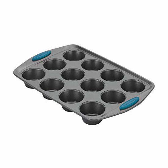 Picture of Rachael Ray Yum -o! Nonstick Bakeware 12-Cup Muffin Tin With Grips / Nonstick 12-Cup Cupcake Tin With Grips - 12 Cup, Gray