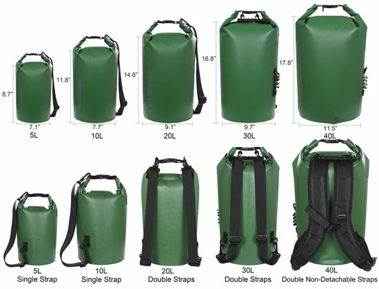 Picture of MARCHWAY Floating Waterproof Dry Bag 5L/10L/20L/30L/40L, Roll Top Sack Keeps Gear Dry for Kayaking, Rafting, Boating, Swimming, Camping, Hiking, Beach, Fishing (Dark Green, 5L)