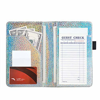 Picture of Server Book (2020 Edition), ACdream Waiter Book Server Wallet Server Pads Waitress Book Restaurant Waitstaff Organizer, Guest Check Book Holder Money Pocket Fit Server Apron, Glitter HeavyRain Silver