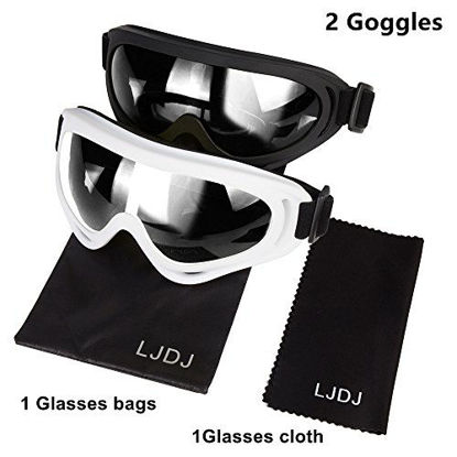 Picture of LJDJ Motorcycle Goggles - Glasses Set of 2 - Dirt Bike ATV Motocross Anti-UV Adjustable Riding Offroad Protective Combat Tactical Military Goggles for Men Women Kids Youth Adult