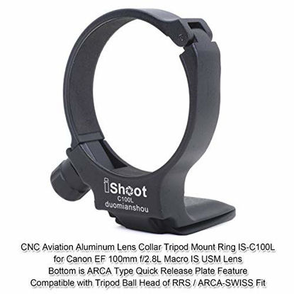 Picture of Tripod Mount Ring, iShoot Camera Lens Collar Support for Canon EF 100mm f/2.8L Macro is USM Lens (Replace Canon Tripod Mount Ring D), Built-in ARCA Type Quick Release Plate for Tripod Head