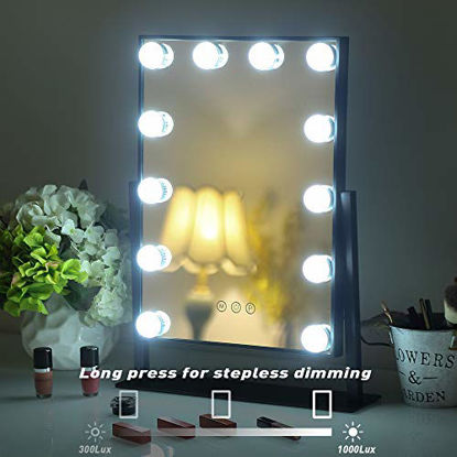 Picture of FENCHILIN Lighted Makeup Mirror Hollywood Mirror Vanity Makeup Mirror with Light Smart Touch Control 3Colors Dimable Light Detachable 10X Magnification 360°Rotation(Black)