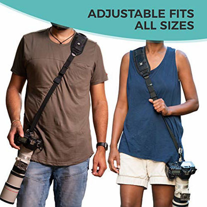 Picture of HiiGuy Camera Strap, Adjustable Padded Sling for All SLR and DSLR Cameras, Neck and Shoulder Strap, 32 Inches Long, with Screw Mount, Safety Tether