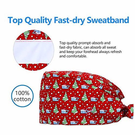 QBA Adjustable Working Cap with Button, Cotton Working Hat Sweatband, Elastic Bandage Tie Back Hats for Women & Men, One Size