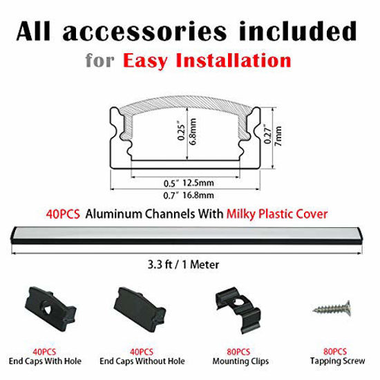 Picture of Muzata Black LED Channel System with Milky White Cover Lens,Aluminum Extrusion Profile Housing for Strip Tape Light Diffuser Track Segments,40Pack 3.3ft U1SW BW 1M, LU1