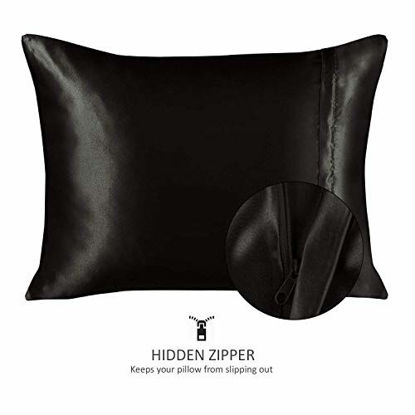 Picture of ShopBedding Luxury Satin Pillowcase for Hair - Queen Satin Pillowcase with Zipper, Black (Pillowcase Set of 2) - Blissford