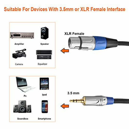 Picture of TISINO XLR to 3.5mm (1/8 inch) Microphone Cable, XLR Female to Mini Jack Aux Mic Cord for Camcorders, DSLR Cameras, Computer Recording Device and More - 3.3 feet