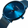 Picture of Mens Watches Ultra-thin Minimalist Waterproof-Fashion Wrist Watch for Men Unisex Dress with Stainless Steel Mesh Band-Blue HandsBlue Band Blue Face