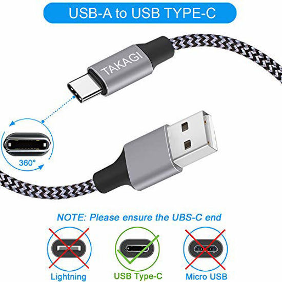 Picture of USB Type C Cable 3A Fast Charging, TAKAGI (3-Pack 6feet) USB-A to USB-C Nylon Braided Data Sync Transfer Cord Compatible with Galaxy S10 S10E S9 S8 S20 Plus, Note 10 9 8 and Other USB C Charger