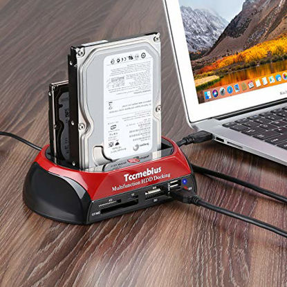 Picture of Tccmebius Hard Drive Docking Station, TCC-S862-US USB 2.0 to 2.5 3.5 Inch SATA IDE Dual Slots External Enclosure with All in 1 Card Reader and USB 2.0 Hub for 2.5" 3.5" IDE SATA I/II/III HDD SSD