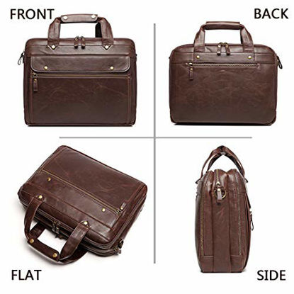 Picture of Leather Briefcase for Men Computer Bag Laptop Bag Waterproof Retro Business Travel Messenger Bag for Men Large 15.6 Inch, for Husband for Men (Brown)