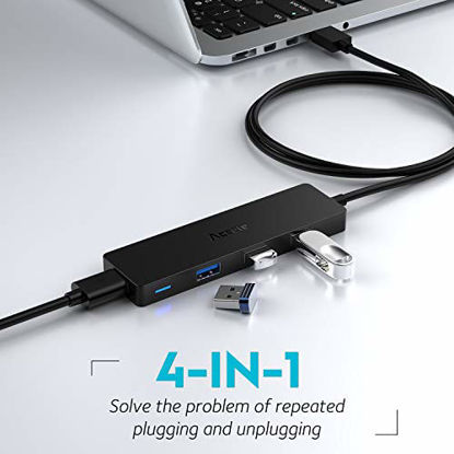 Picture of Aceele USB Hub 3.0 Splitter with 4ft Extension Long Cable Cord, 4-Port Extra Slim Multiport Expander for Desktop Computer PC, PS4, Laptop, Chromebook, Surface Pro 3, iMac, Flash Drive Data and More