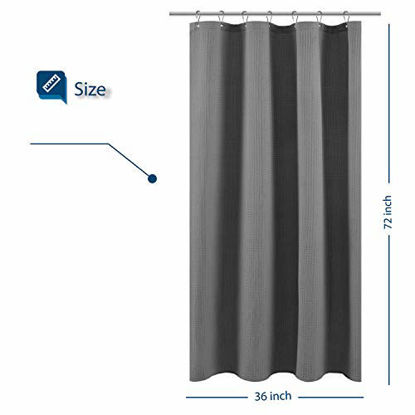 Picture of Stall Shower Curtain Fabric 36 x 72 inches, Waffle Weave, Hotel Luxury Spa, 230 GSM Heavy Duty, Water Repellent, Gray Pique Pattern Decorative Bathroom Curtain