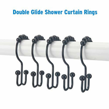 Picture of Titanker Shower Curtain Hooks Rings, Rust-Resistant Metal Double Glide Shower Hooks for Bathroom Shower Rods Curtains, Set of 12 Hooks - Matte Black