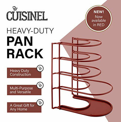 Picture of Pan Organizer for Cast Iron Skillets, Griddles and Pots - Heavy Duty Pan Rack - Holds Up to 50 LBS- Horizontal or Vertical Use - Durable Steel Construction - Red 12.2 Inch - No Assembly Required