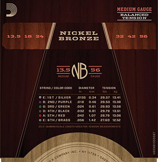 Picture of D'Addario NB13556BT Nickel Bronze Acoustic Guitar Strings, Balanced Tension Medium, 13.5-56