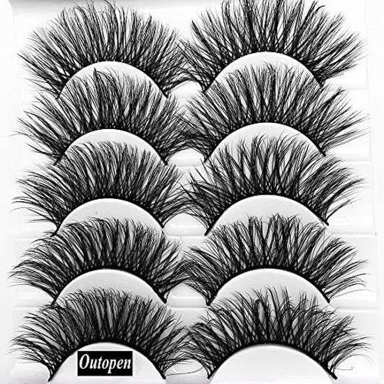 Picture of outopen 3D Mink False Eyelashes Full Strips Thick Cross Long Lashes Wispy Fluffy Eye Makeup Tools 5 Pairs (Q1)