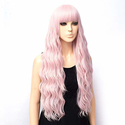 Picture of Netgo Wigs for Women, Natural Looking Heat Resistant Long Curly Wig for Girls Ladies Cosplay Party Daily Wear Premium Durable (Light Pink)