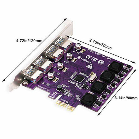 Picture of FebSmart 4 Ports USB 3.0 Super Fast 5Gbps PCI Express(PCIe) Expansion Card for Windows Server, XP,7,Vista,8,8.1,10 PCs-Build in Self-Powered Technology-No Need Additional Power Supply(FS-U4-Pro)