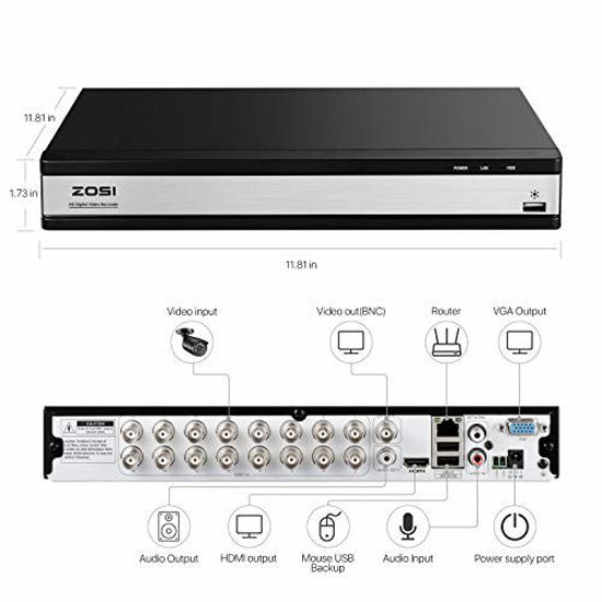 Picture of ZOSI H.265+ 1080N 16 Channel DVR for Security Camera System, Hybrid 4-in-1(Analog/AHD/TVI/CVI) Surveillance CCTV DVR Recorder,Motion Detection,Remote Access,Email Alarm,No Hard Drive