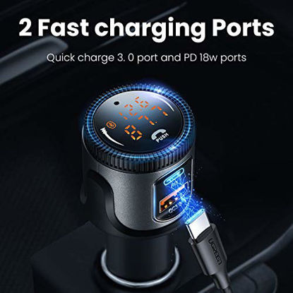 Picture of DESFLOW Bluetooth 5.0 FM Transmitter&Charger for Car,Easy to Setup Smart Adapter Supporting Stereo Hi-Fi Quality Music, Hands-Free Calling, QC 3.0& PD Quick Charging,Compatible for Most of Smartphones