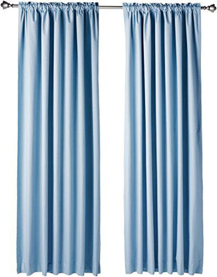 Picture of Amazon Basics Room Darkening Blackout Window Curtains with Tie Backs Set, 52" x 84", Light Blue