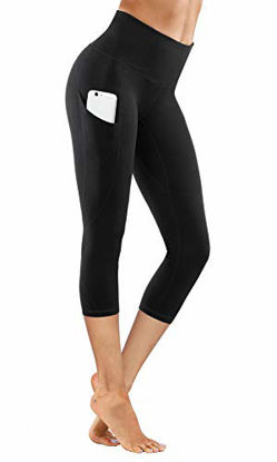 Picture of Lingswallow High Waist Yoga Pants - Yoga Pants with Pockets Tummy Control, 4 Ways Stretch Workout Running Yoga Leggings (Capris Black 11, Large)