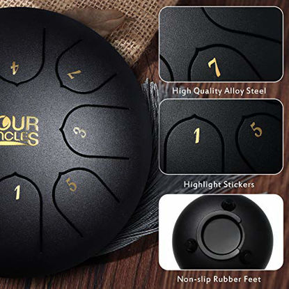 Picture of FOUR UNCLES Steel Tongue Drum, Percussion Instrument Handpan Drum C/D Key with Bag, Music Book and Mallets for Meditation Entertainment Musical Education Concert Mind Healing Yoga (12 inch, Black)
