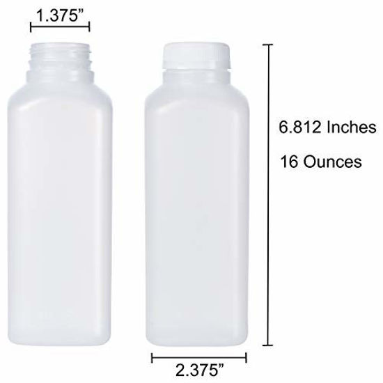 Picture of 16 Oz Empty Plastic Juice Bottles with Tamper Evident Caps - 33 Pack Drink Containers - Great for Homemade Juices, Milk, Smoothies, Tea and Other Beverages - Food Grade BPA Free