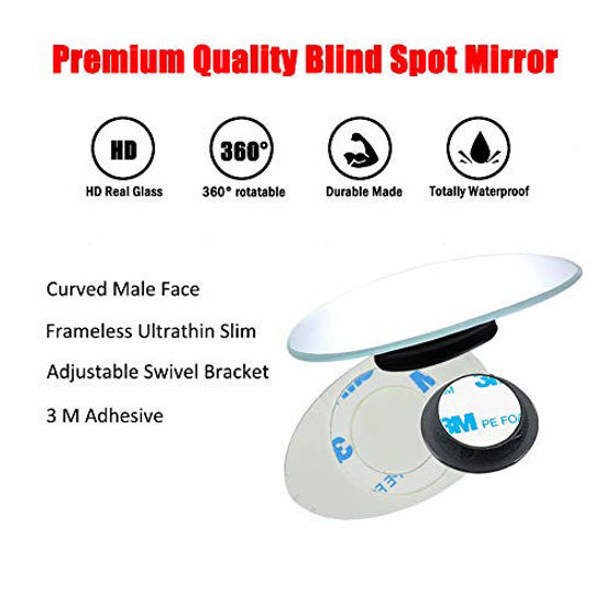 Picture of Ampper Blind Spot Mirror Oval, HD Glass Frameless Stick on Adjustabe Convex Wide Angle Rear View Mirror for Car Blind Spot, Pack of 4