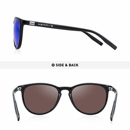 Picture of MERRY'S Polarized Sunglasses for Women Men Vintage Retro Classic Round Frame Aluminum Legs S8288 (Black&Blue Mirror, 54)