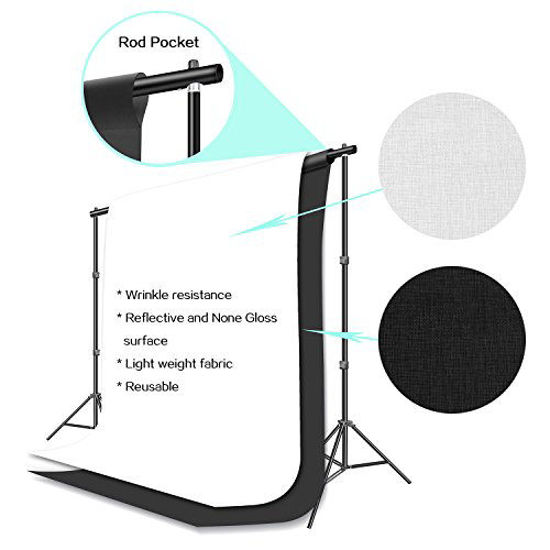 Picture of HYJ-INC Photography Umbrella Continuous Lighting Kit,Muslin Backdrop Kit(White Black), Backdrop Clips Clamp,10ft Photo Background Photography Stand System for Photo Video Studio Shooting