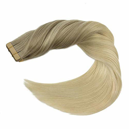 Picture of GOO GOO Tape in Hair Extensions Human Hair 22 Inch Balayage Ash Blonde to Golden Blonde and Platinum Blonde Tape in Hair Extensions 20pcs 50g Blonde Tape Hair Extensions Human Hair