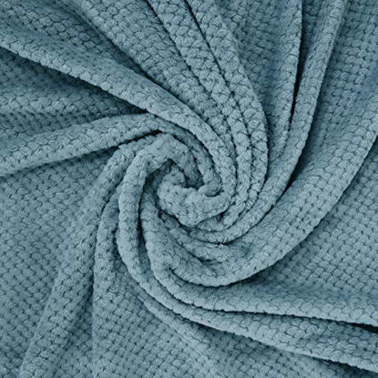 Picture of Exclusivo Mezcla Waffle Flannel Fleece Velvet Plush Large Throw Blanket- 50" x 70" (Slate Blue)