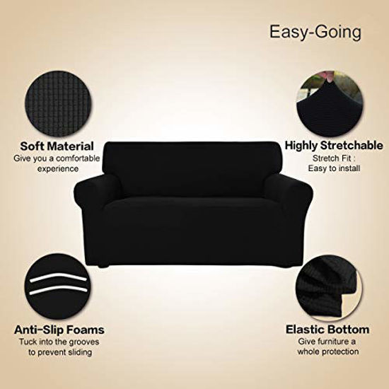 Picture of Easy-Going Stretch Sofa Slipcover 1-Piece Couch Sofa Cover Furniture Protector Soft with Elastic Bottom for Kids, Spandex Jacquard Fabric Small Checks (Large, Black)