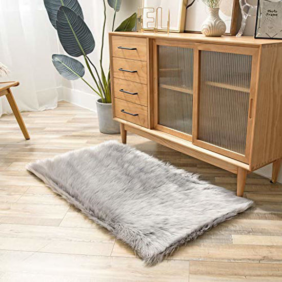 Picture of Ashler Soft Faux Sheepskin Fur Chair Couch Cover Area Rug for Bedroom Floor Sofa Living Room Grey Rectangle 2.2 x 4 Feet