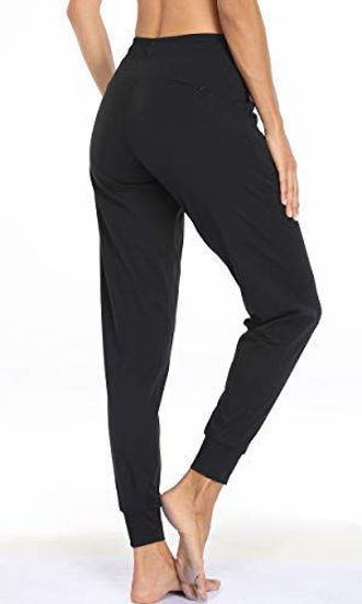 Oalka Women's Joggers High Waist Yoga Pockets Sweatpants Sport Workout  Pants Drawstring Black XS