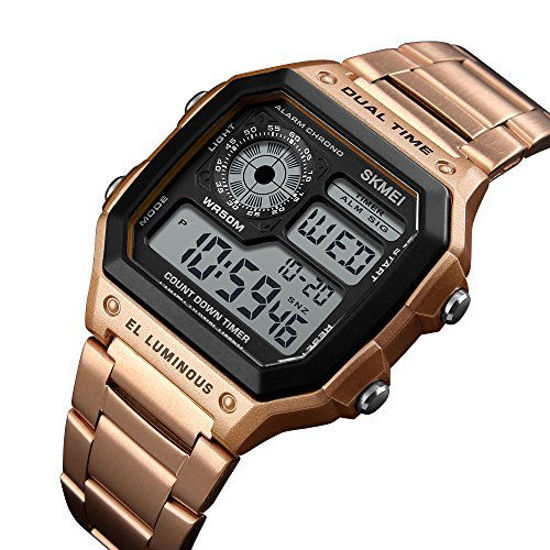 Picture of PASOY Men's Digital Multi-Function Watches Dual Time Alarm Stopwatch Countdown Backlight Waterproof Watch Rose Gold (Rose Gold)